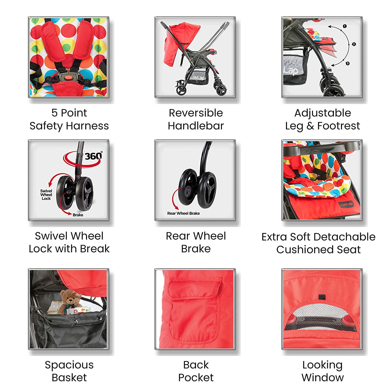 luvlap Joy Baby Stroller, Red