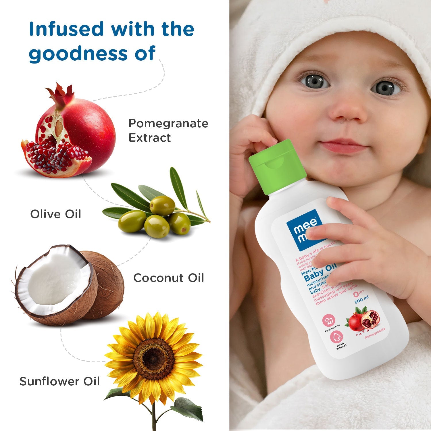 3 in 1 Baby Oil with Goodness of Sunflower, Coconut and Olive Oils for Soft and Smooth Skin of Baby(500ml)