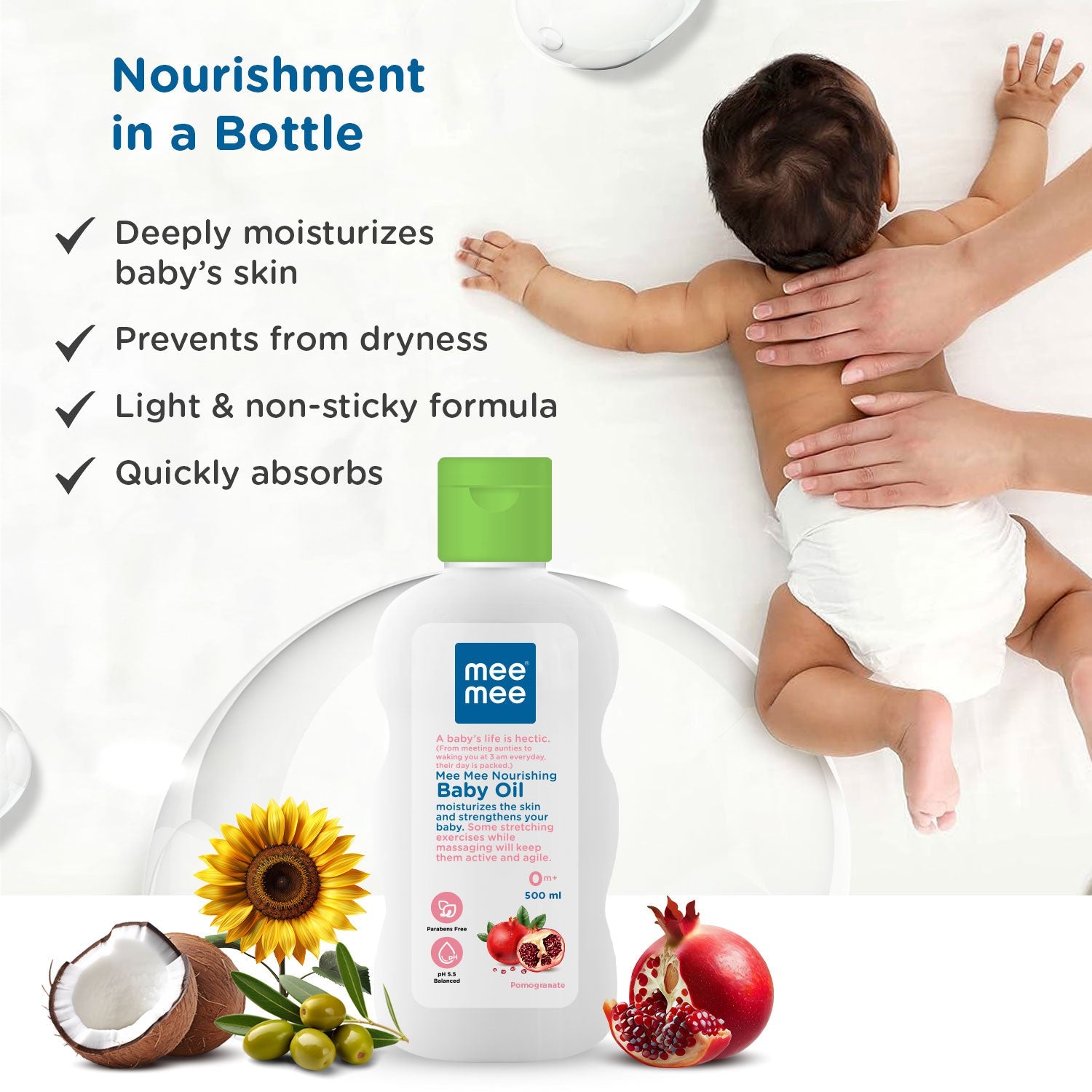 3 in 1 Baby Oil with Goodness of Sunflower, Coconut and Olive Oils for Soft and Smooth Skin of Baby(500ml)