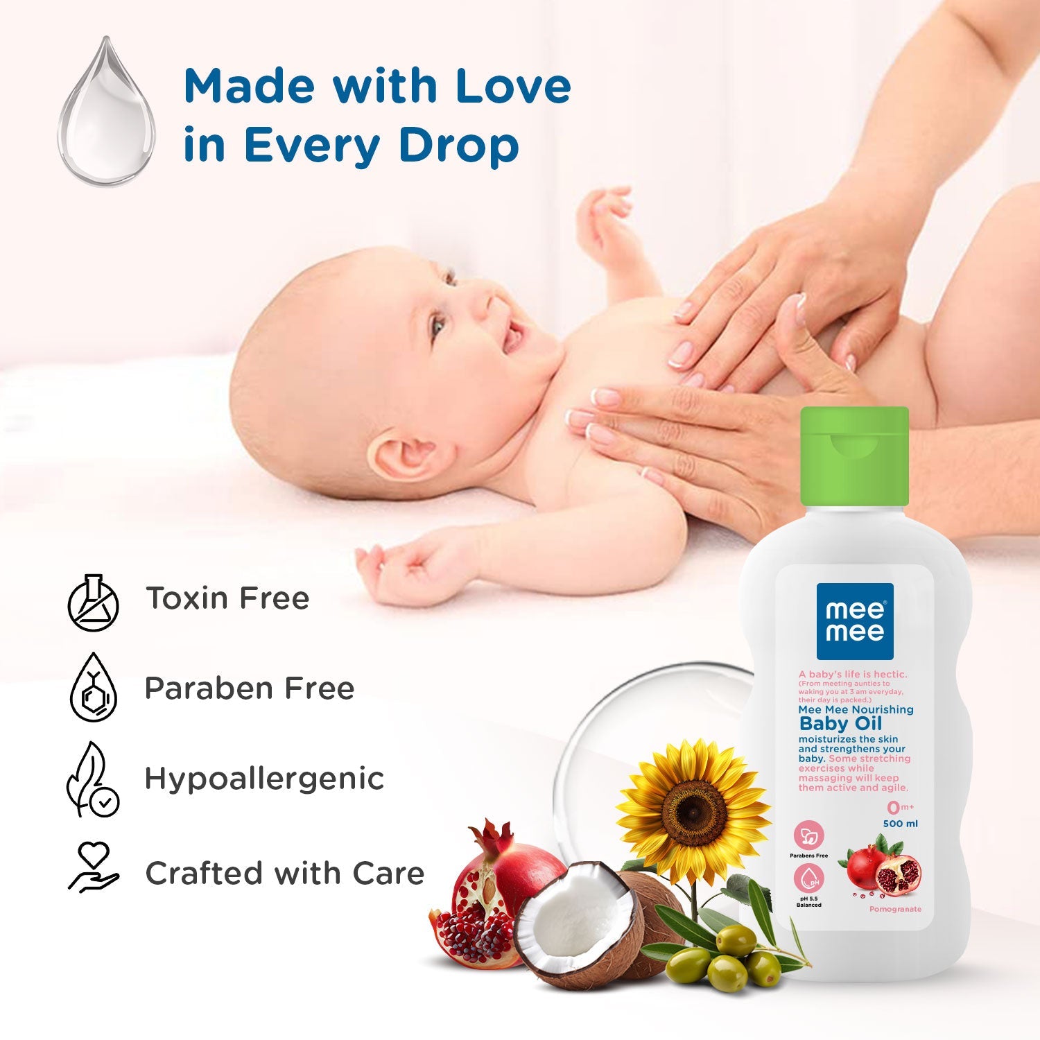 3 in 1 Baby Oil with Goodness of Sunflower, Coconut and Olive Oils for Soft and Smooth Skin of Baby(500ml)