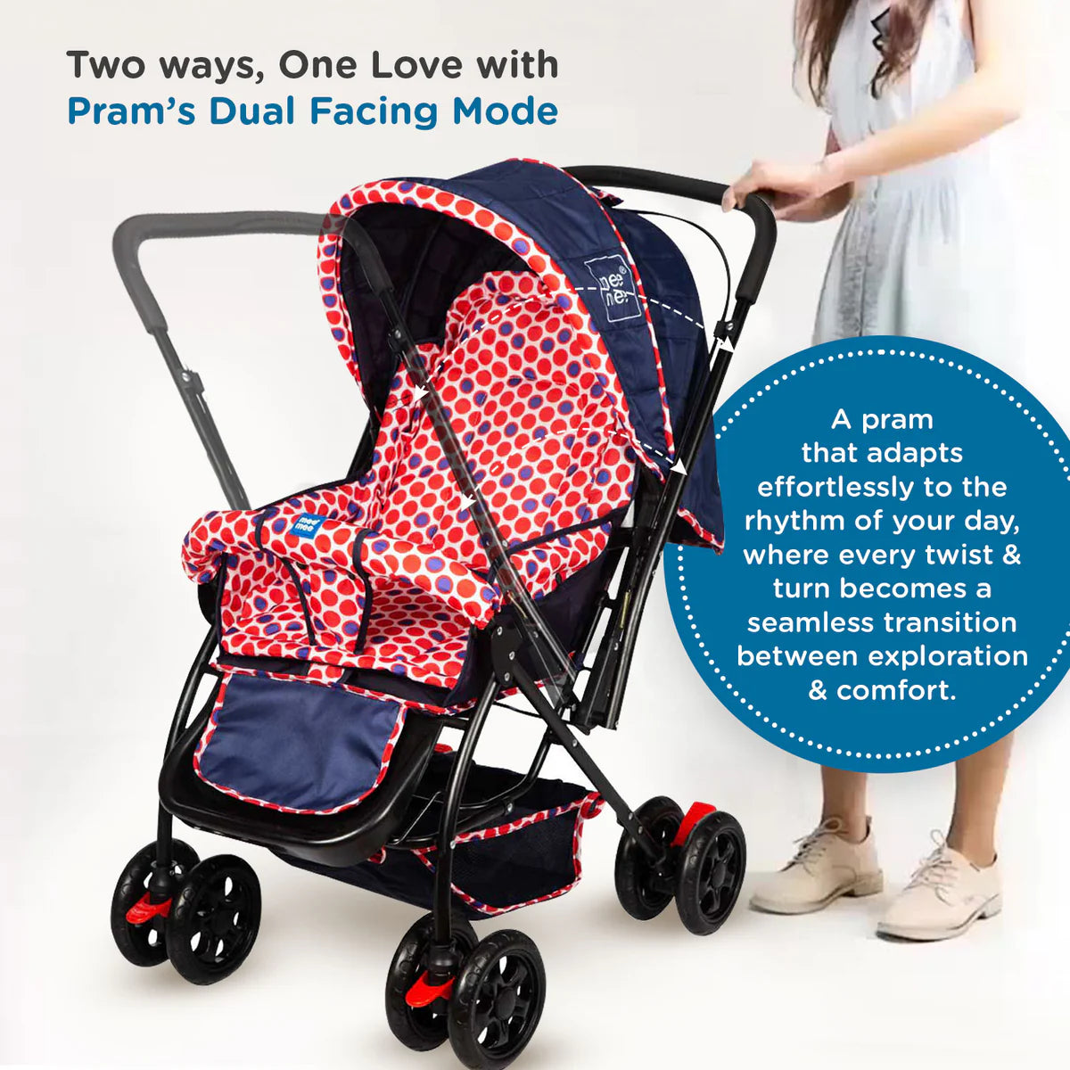 Mee Mee Baby Pram with Adjustable Seating Positions and Reversible Handle