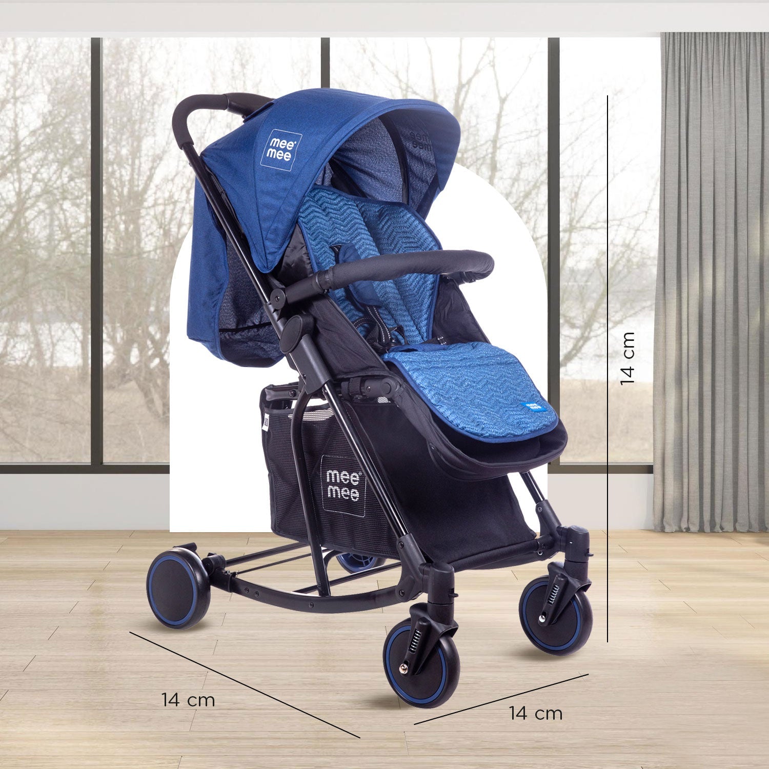 Mee Mee Premium Baby Pram with Rocker Function | Large Basket | One Hand Folding - Blue