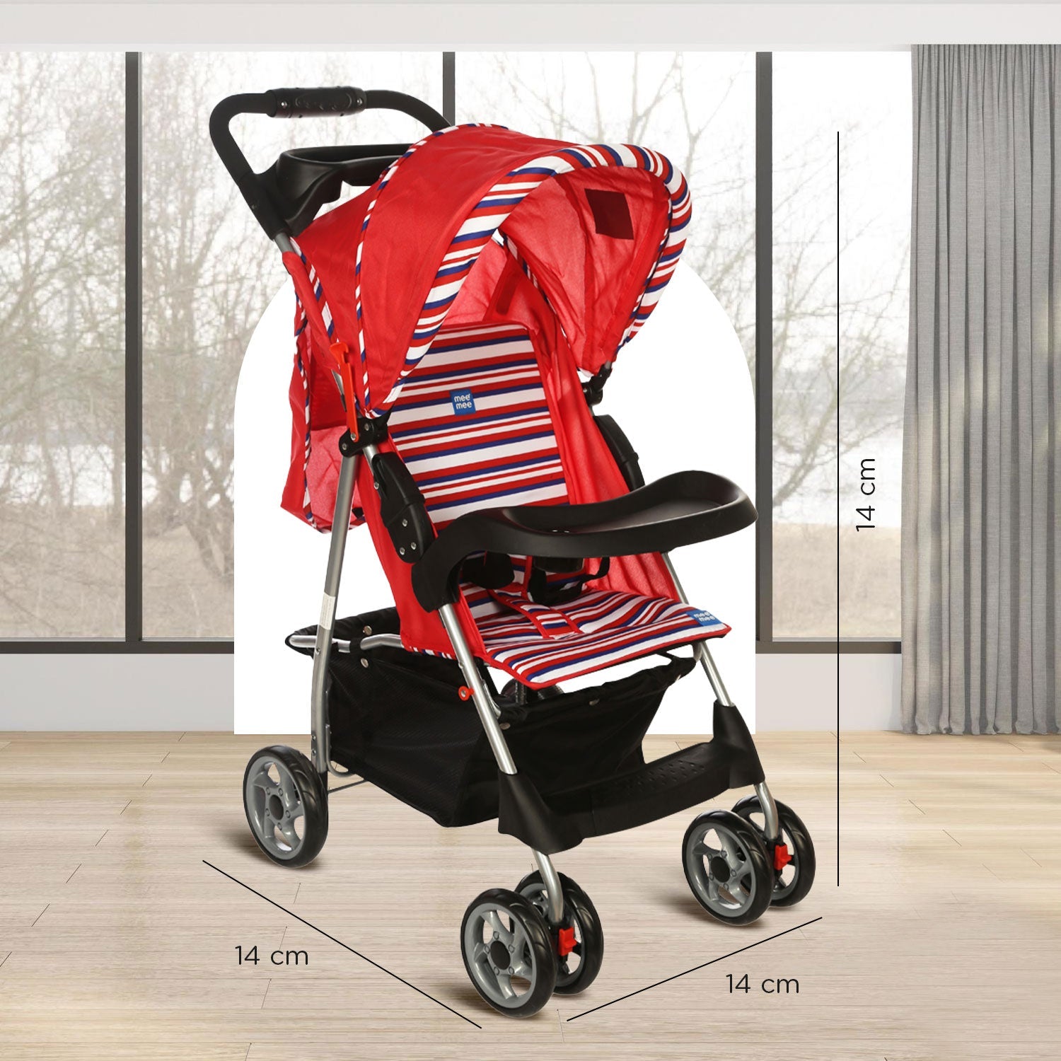 Mee Mee Baby Stroller Pram | 3 seating position | Feeding Tray| for Newborn Baby, (Black Red)
