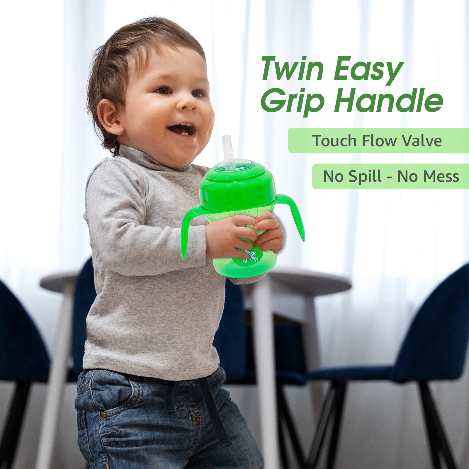 2-in-1 Spout & Straw Sipper Cup (Green)-150 ml