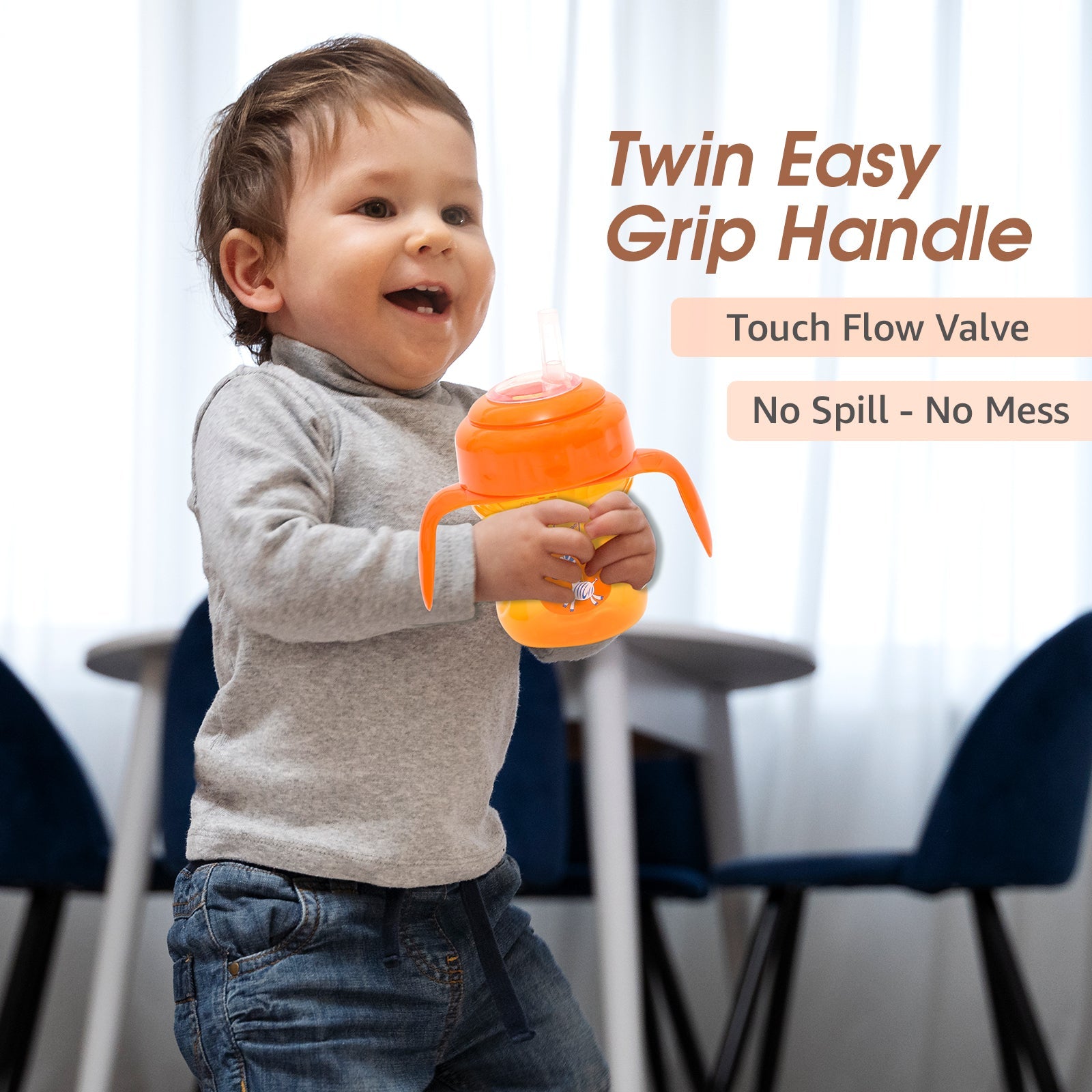2-in-1 Spout & Straw Sipper Cup (Orange)-150 ml