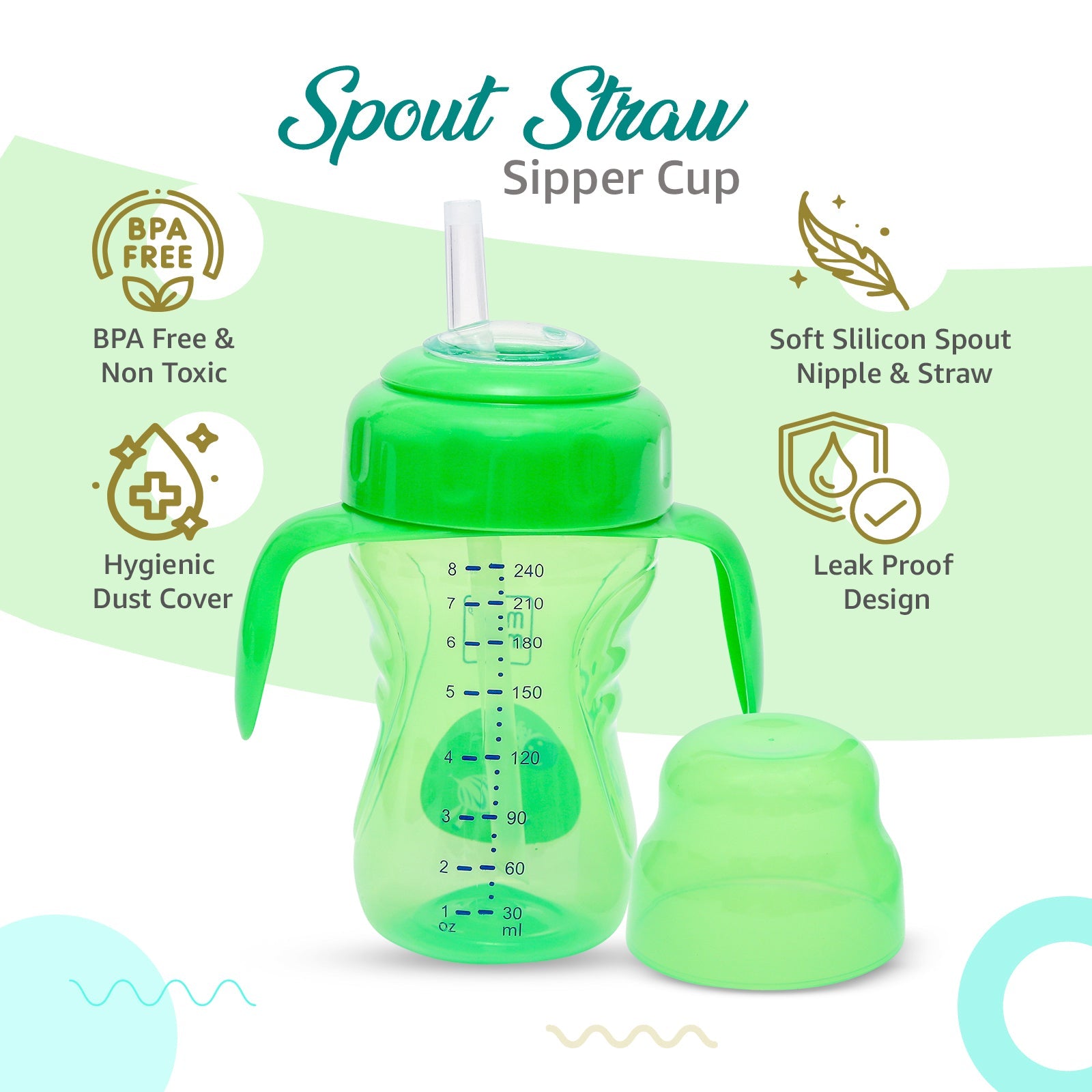 2-in-1 Spout & Straw Sipper Cup (Green)-240 ml