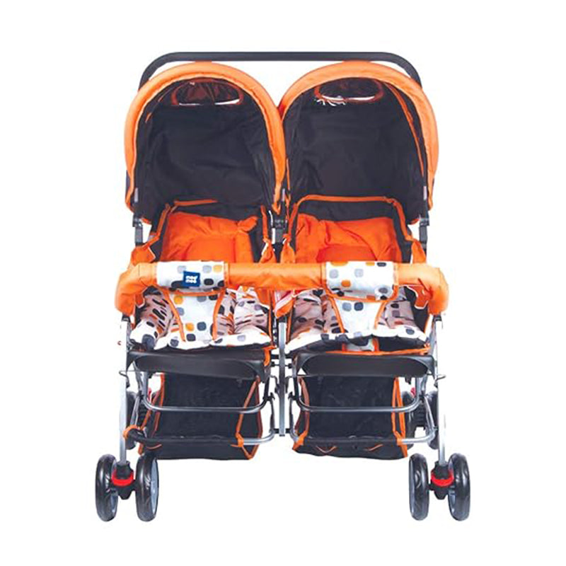 Mee Mee Comfortable Twin Baby Pram With 3 Seating Position | Compact Folding - Orange