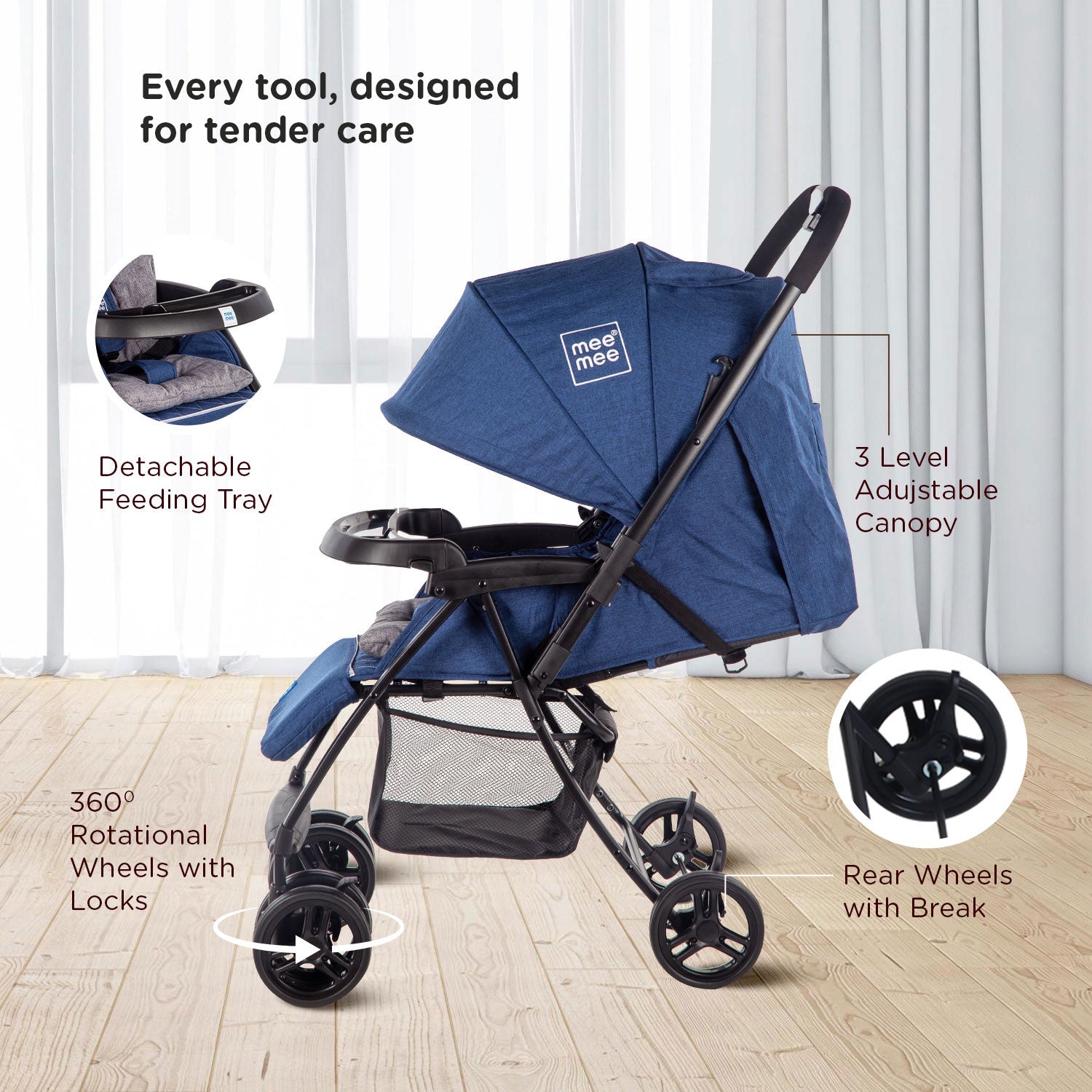Mee Mee Easy to Push Baby Pram with Quick One-Hand Folding