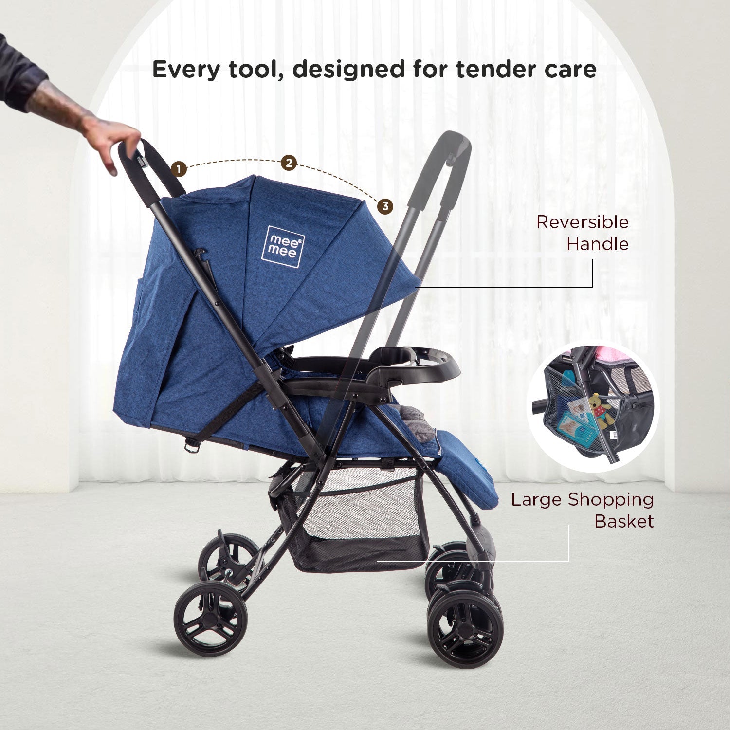 Mee Mee Easy to Push Baby Pram with Quick One-Hand Folding
