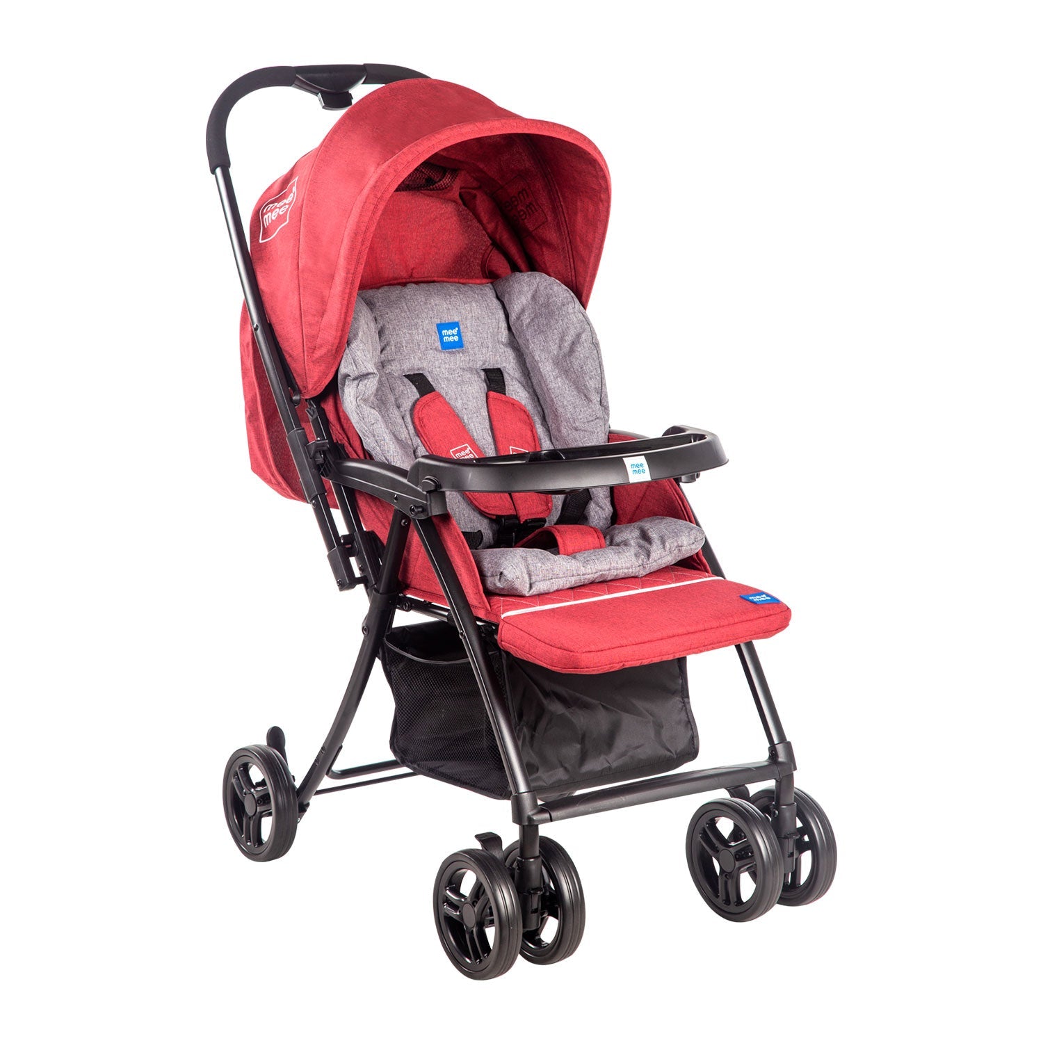 Mee Mee Premium Stylish Portable Baby Stroller Pram with Compact Tri-Fold | Travel-Friendly - Red