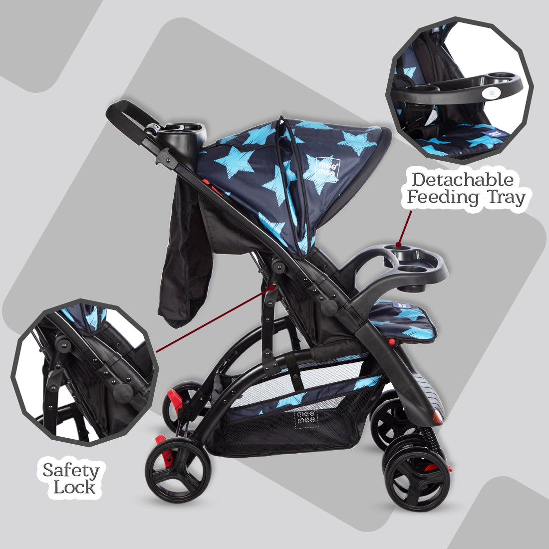 Mee Mee Advanced Baby Pram with Shock Absorber Wheels (Blue)