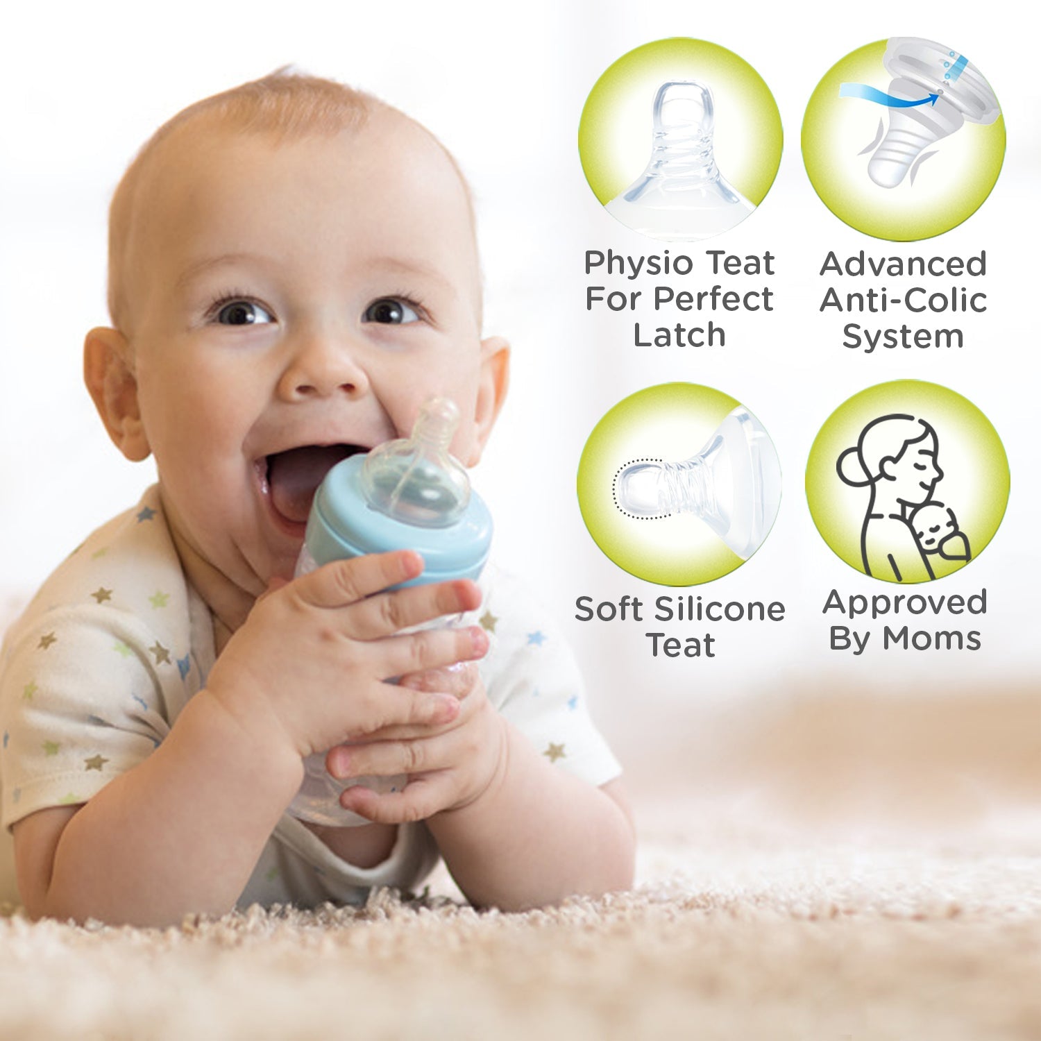 120ml Premium Glass Feeding Bottle (Blue) (240 ml, Green)