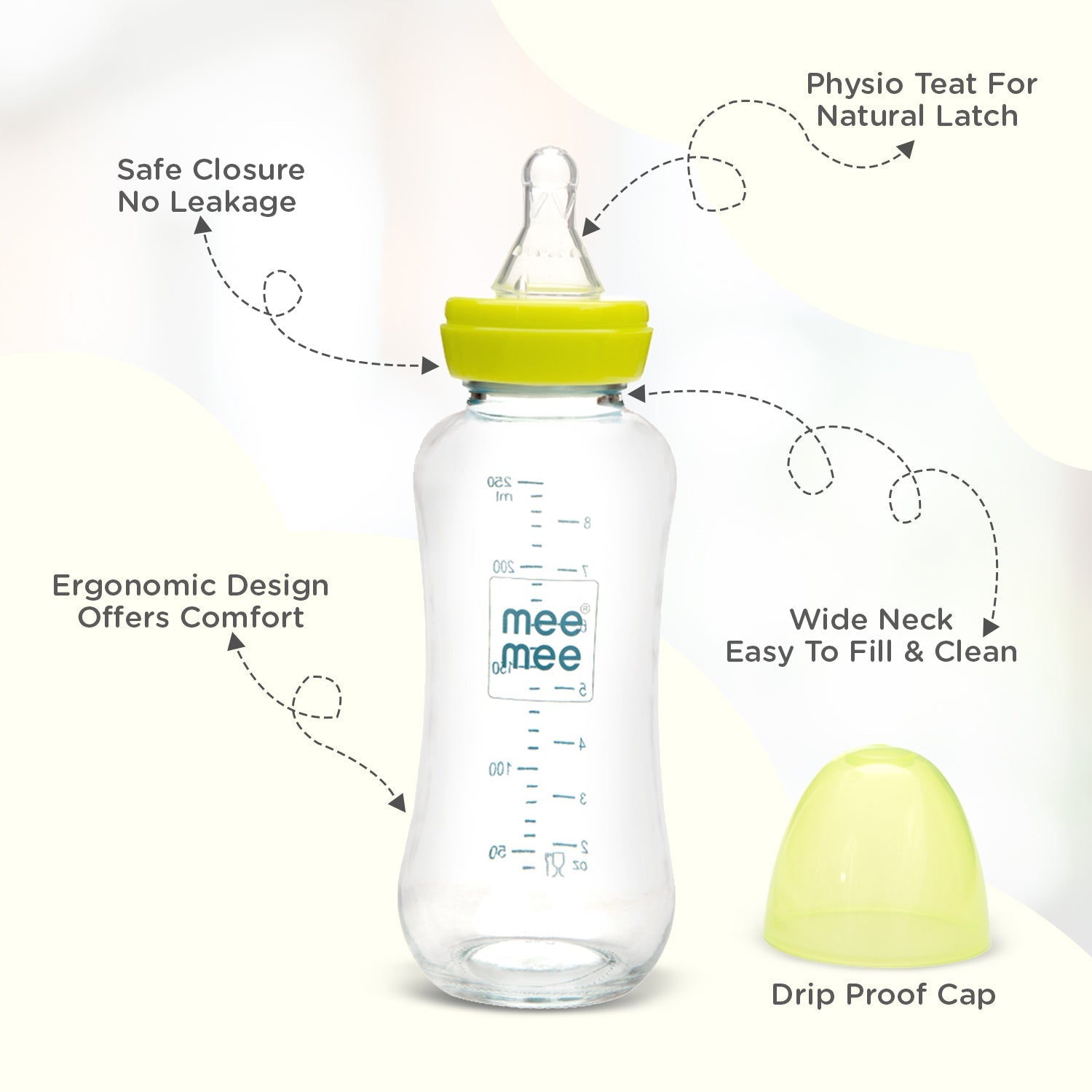 120ml Premium Glass Feeding Bottle (Blue) (240 ml, Green)