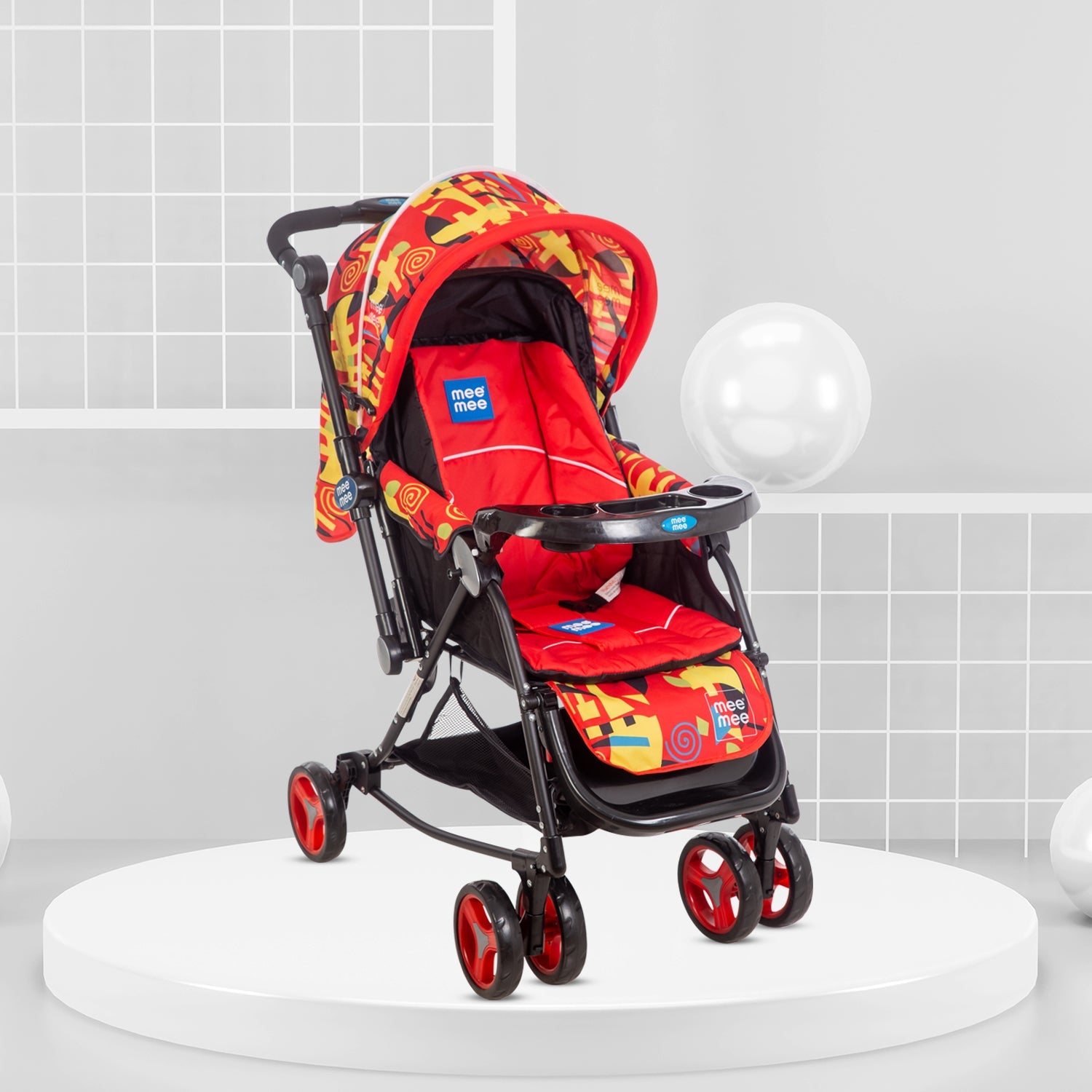 Mee Mee Pram with Rocker Function | Adjustable Handle Height - Red