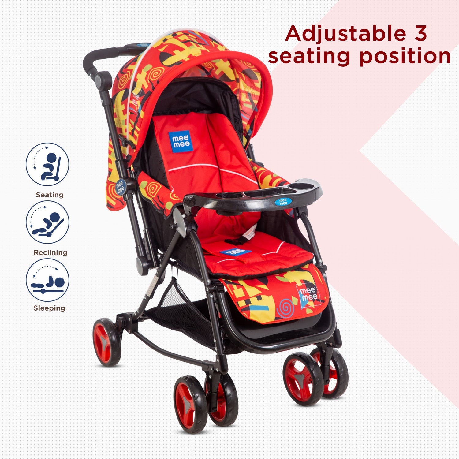 Mee Mee Pram with Rocker Function | Adjustable Handle Height - Red