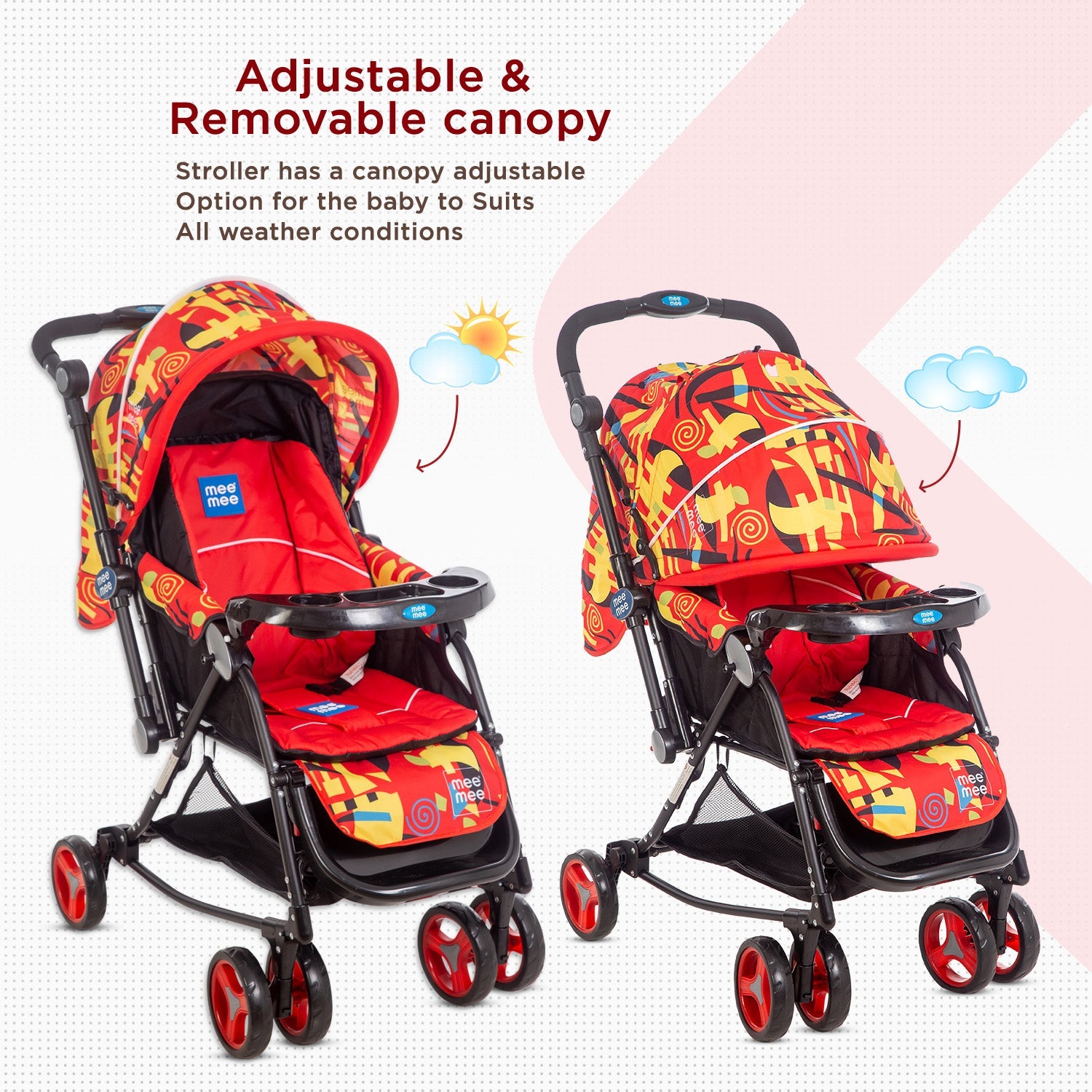 Mee Mee Pram with Rocker Function | Adjustable Handle Height - Red