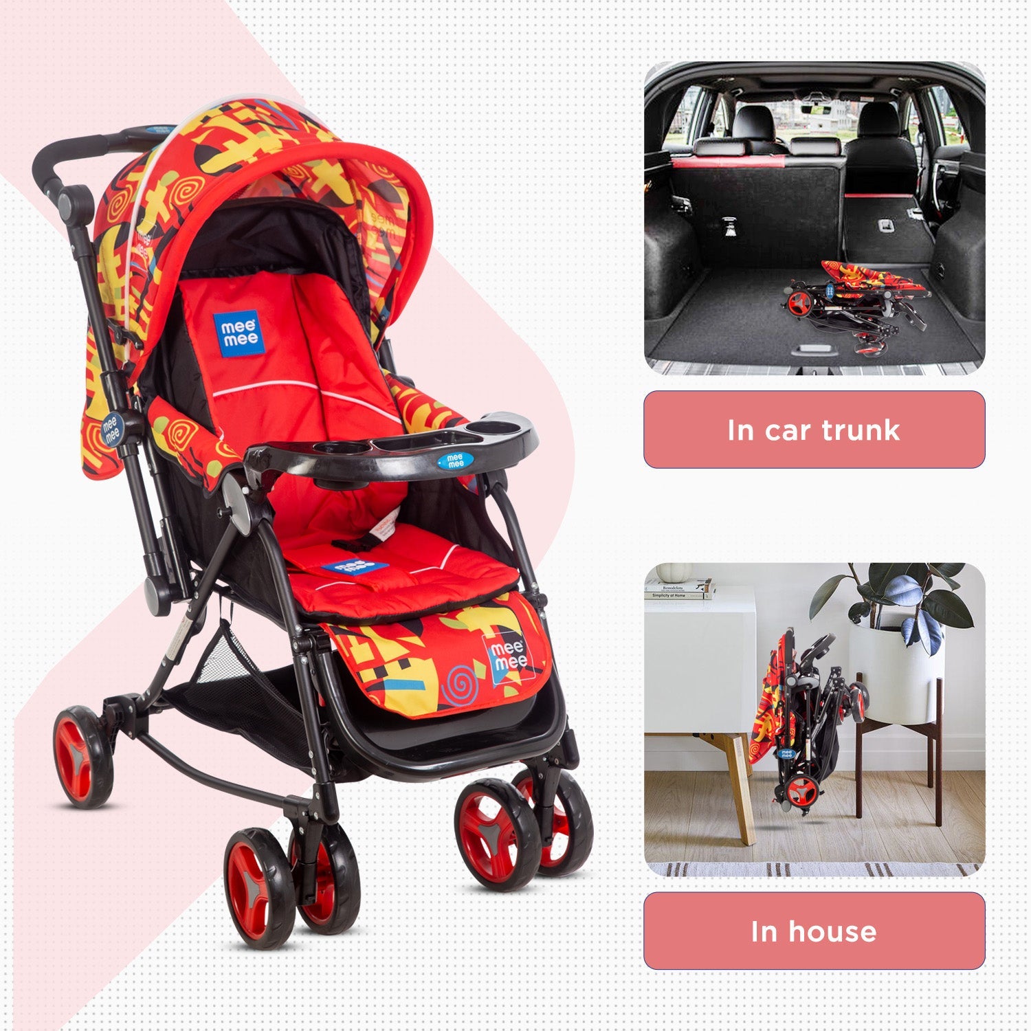 Mee Mee Pram with Rocker Function | Adjustable Handle Height - Red