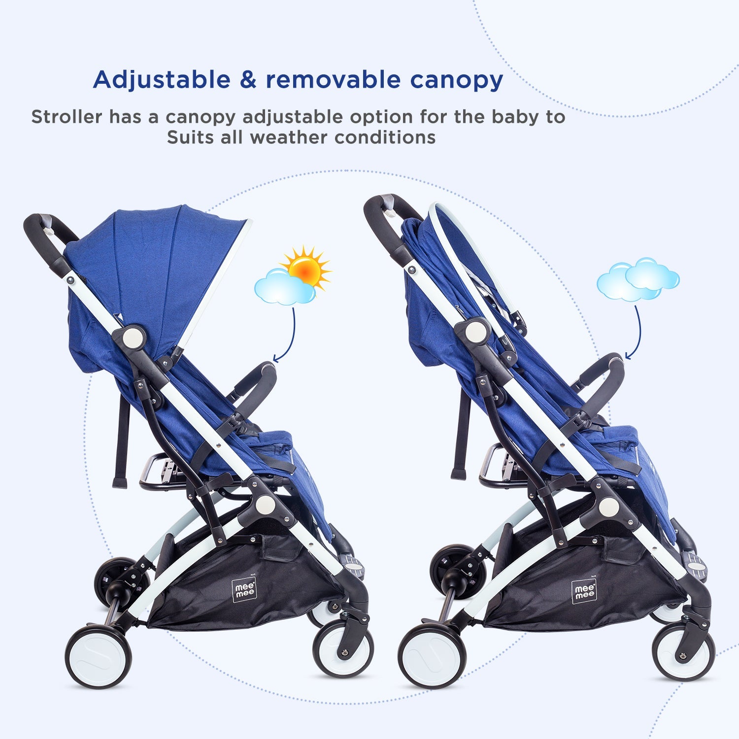 Mee Mee Premium Stylish Portable Baby Stroller Pram with Compact Tri-Fold | Travel-Friendly - Blue