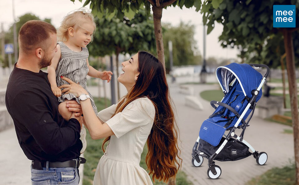 Mee Mee Premium Stylish Portable Baby Stroller Pram with Compact Tri-Fold | Travel-Friendly - Blue
