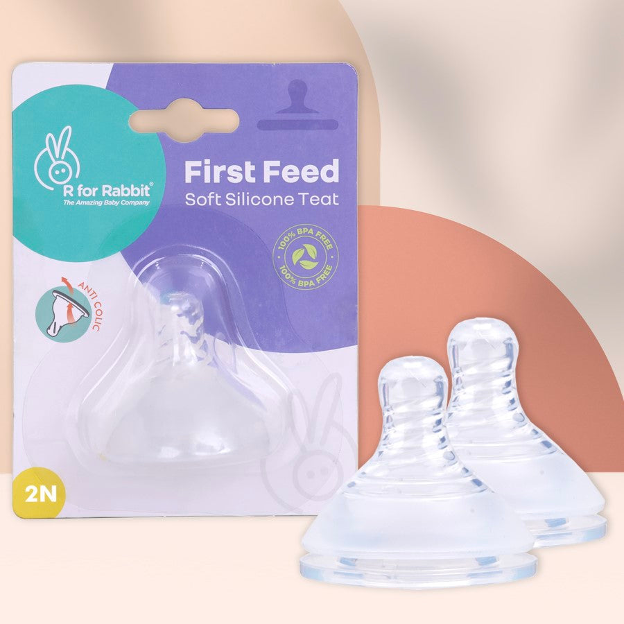 R for Rabbit First Feed Soft Silicone Teat for Glass Bottles, PP Bottles, and SS Bottles Pack of 2