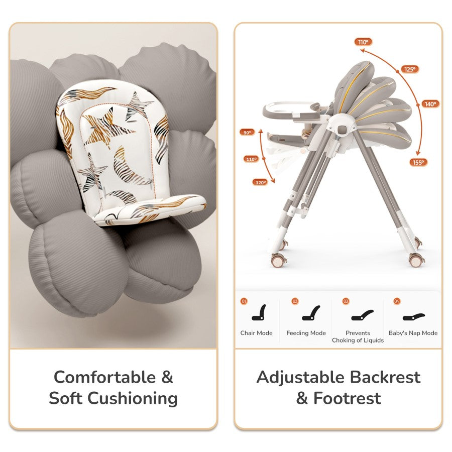 R for Rabbit Marshmallow Smart High Chair For Kids 2-in-1 Multipurpose High Chair with Swing