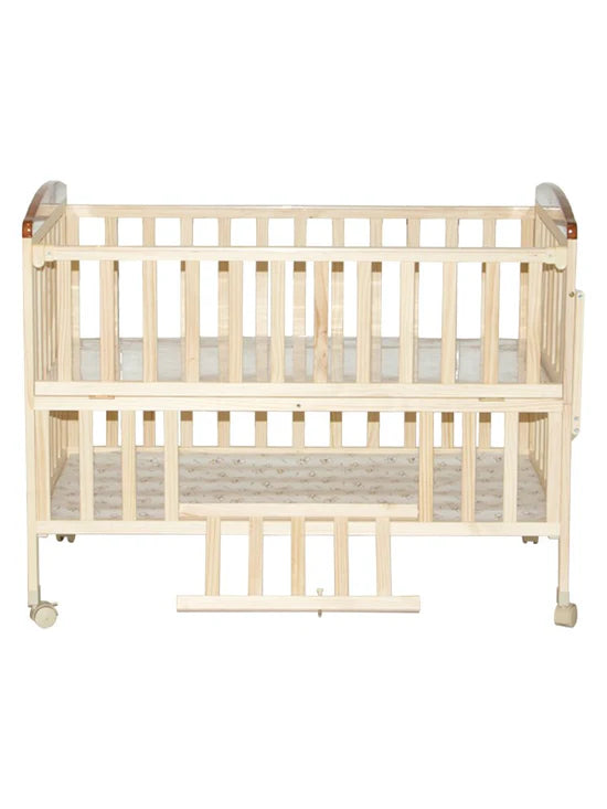 Mee Mee Wooden Baby Cot with Swinging Cradle & Mosquito Net | Adjustable Height Baby Crib Bed