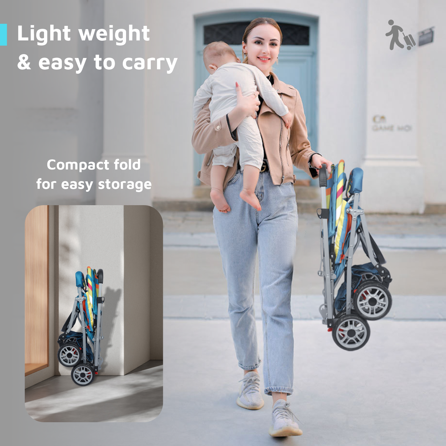 Lollipop Lite Stroller - Travel Friendly, Easy To Fold, Reversible Handle, Wheel Lock, Adjustable Leg Rest