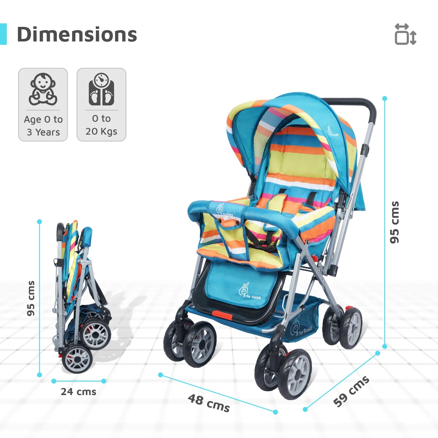 R for Rabbit Lollipop Lite Stroller - Travel Friendly, Easy To Fold, Reversible Handle, Wheel Lock, Adjustable Leg Rest
