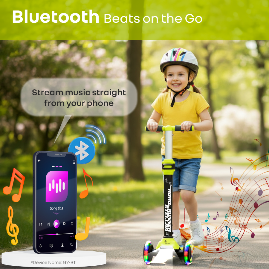 R for Rabbit Road Runner Stellar - LED Scooter for Kids with Bluetooth Music, Adjustable Height & Smooth Ride