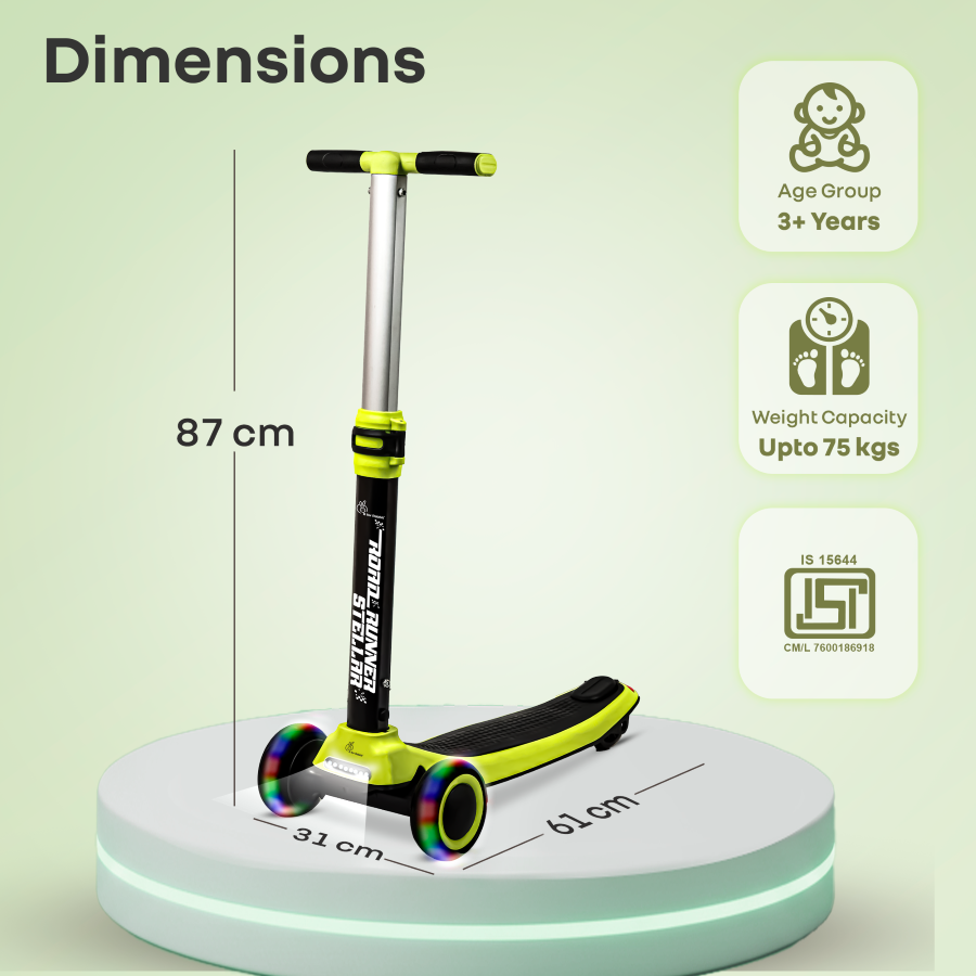 R for Rabbit Road Runner Stellar - LED Scooter for Kids with Bluetooth Music, Adjustable Height & Smooth Ride