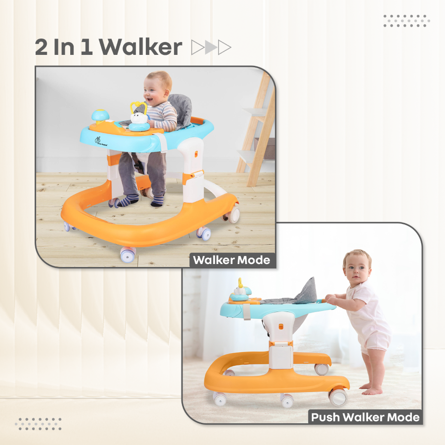 R for Rabbit Little Feet Sportz Baby Walker 2-in-1 Walker Turn Push Walker With Detachable Toy Bar With Meal Tray