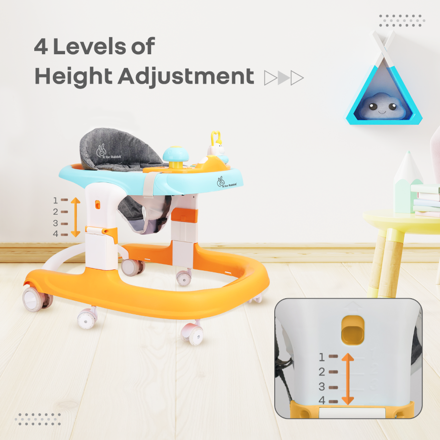R for Rabbit Little Feet Sportz Baby Walker 2-in-1 Walker Turn Push Walker With Detachable Toy Bar With Meal Tray