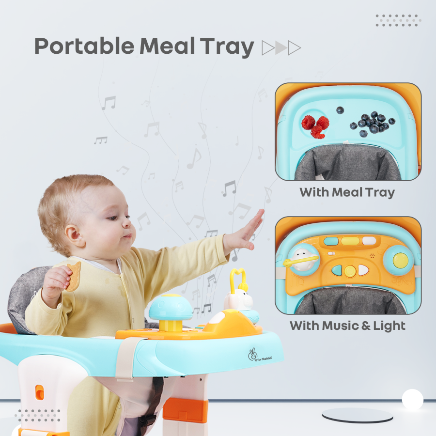 R for Rabbit Little Feet Sportz Baby Walker 2-in-1 Walker Turn Push Walker With Detachable Toy Bar With Meal Tray