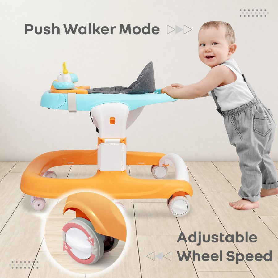 R for Rabbit Little Feet Sportz Baby Walker 2-in-1 Walker Turn Push Walker With Detachable Toy Bar With Meal Tray