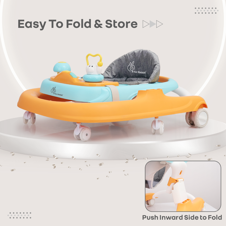 R for Rabbit Little Feet Sportz Baby Walker 2-in-1 Walker Turn Push Walker With Detachable Toy Bar With Meal Tray