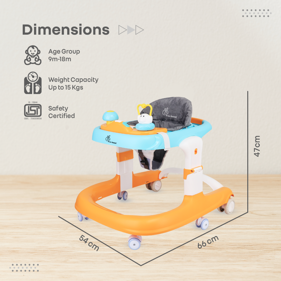 R for Rabbit Little Feet Sportz Baby Walker 2-in-1 Walker Turn Push Walker With Detachable Toy Bar With Meal Tray