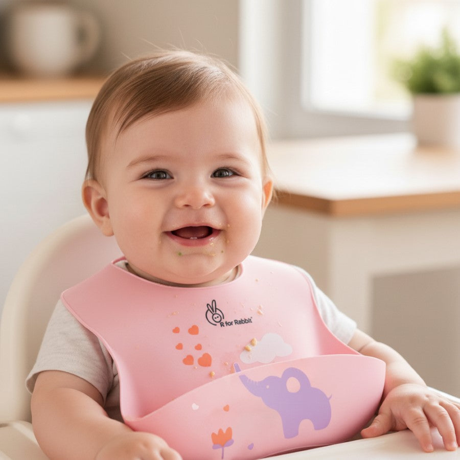 R for Rabbit Safari Silicone Bib For Baby Comfortable Soft And Built-in Food Pocket