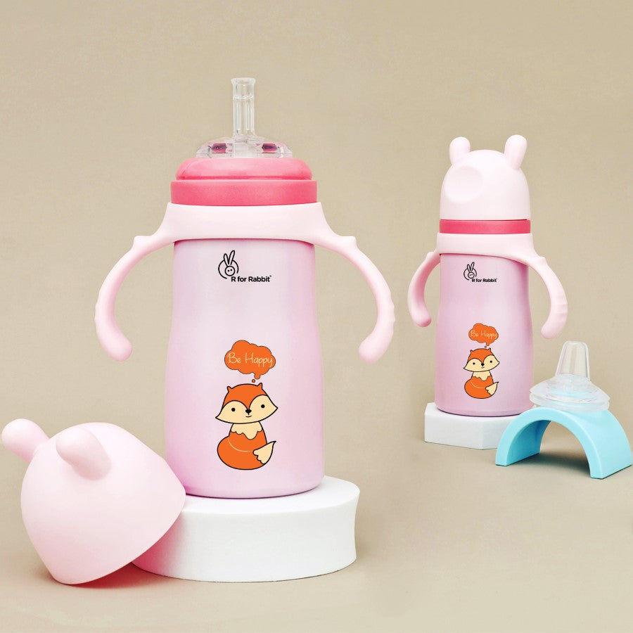 R for Rabbit Steebo Tiny Tales 2 in 1 Spout and Straw Sipper Stainless Steel Bottle For Kids 270ml