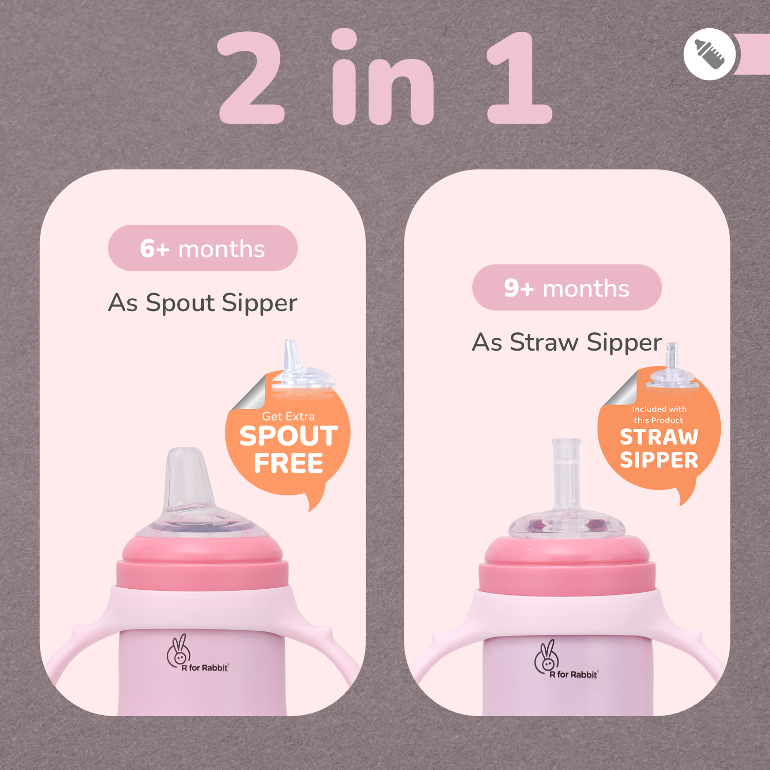 R for Rabbit Steebo Tiny Tales Spout and Straw Sipper SS Bottle 270ml Personalized Name