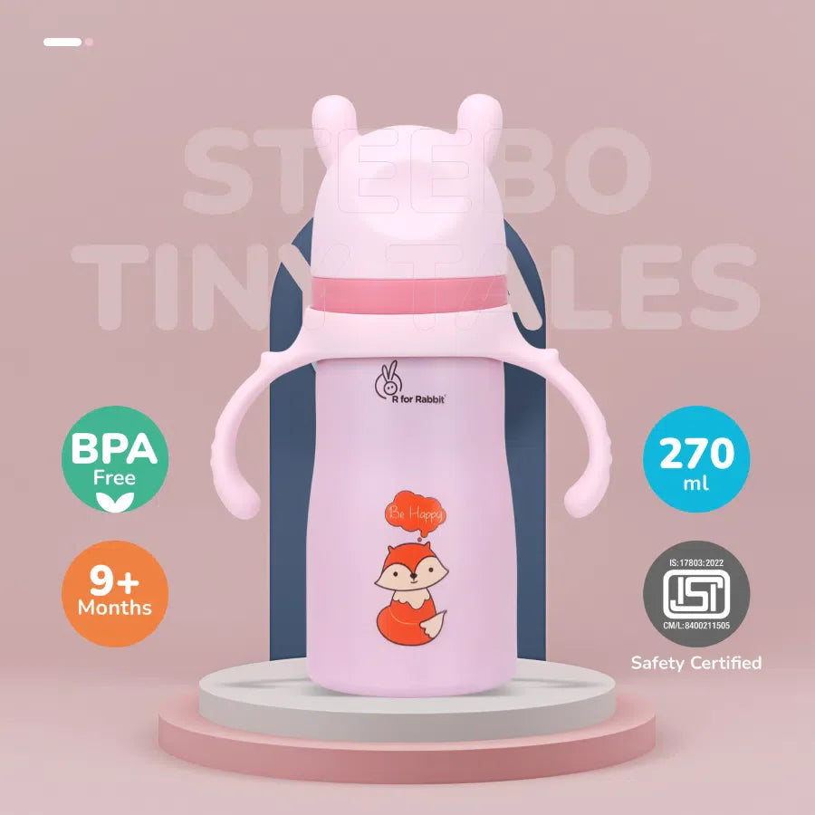 R for Rabbit Steebo Tiny Tales 2 in 1 Spout and Straw Sipper Stainless Steel Bottle For Kids 270ml