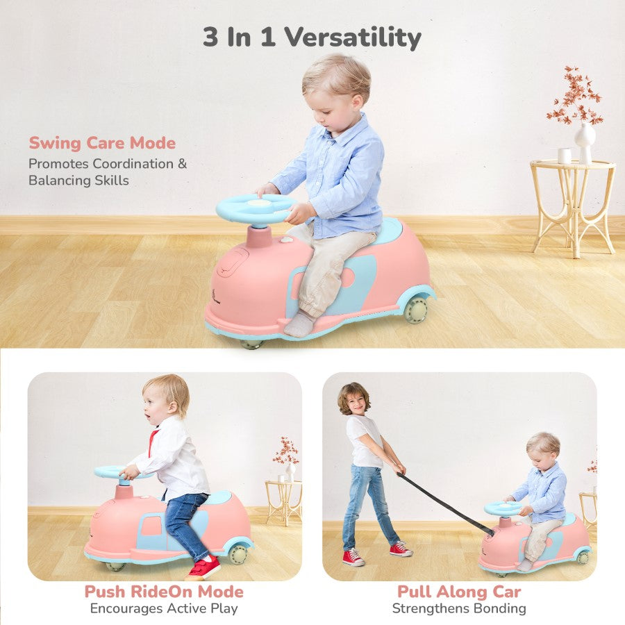 R for Rabbit Iya Iya Caravan Swing car – 3-in-1 Multipurpose Ride-On with PU LED Wheels
