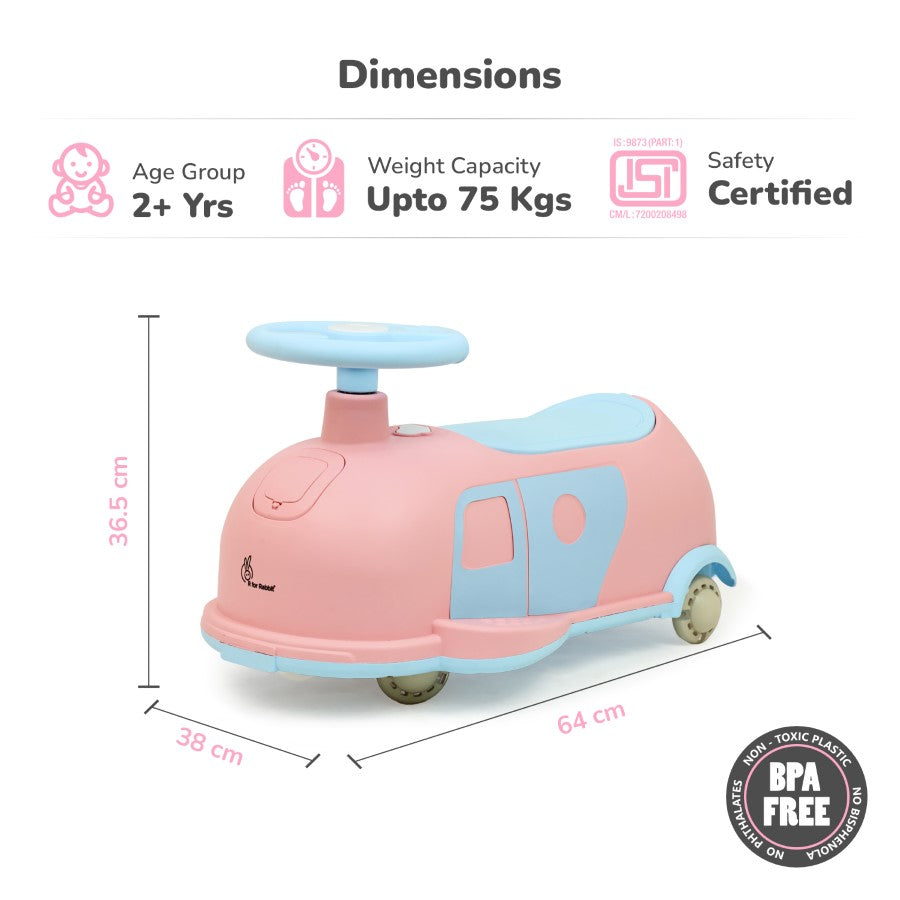 R for Rabbit Iya Iya Caravan Swing car – 3-in-1 Multipurpose Ride-On with PU LED Wheels