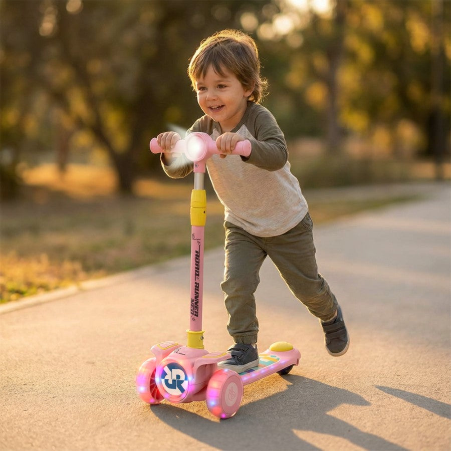 R for Rabbit Road Runner Neo Kids Scooter with LED PU Wheels, Music, Gravity Steering, 4-Level Height Adjustment & BIS Certified Safety (3+ Years)