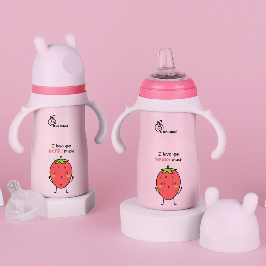 R for Rabbit Steebo Fusion Spout Cup Stainless Steel Bottle For Kids, 270ml Leak Proof