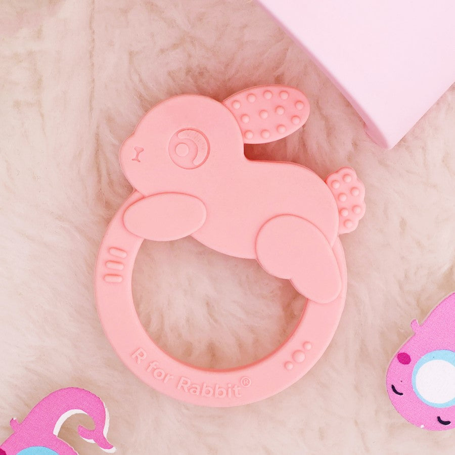 R for Rabbit Tiny Bites Zoobie Baby Silicone Teethers Pack of 1 Crocodile, Rabbit, and Elephant