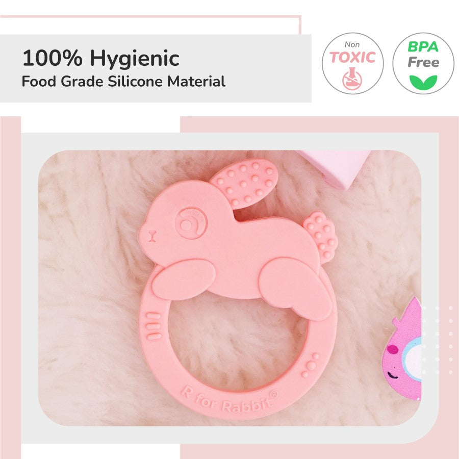 R for Rabbit Tiny Bites Zoobie Baby Silicone Teethers Pack of 1 Crocodile, Rabbit, and Elephant