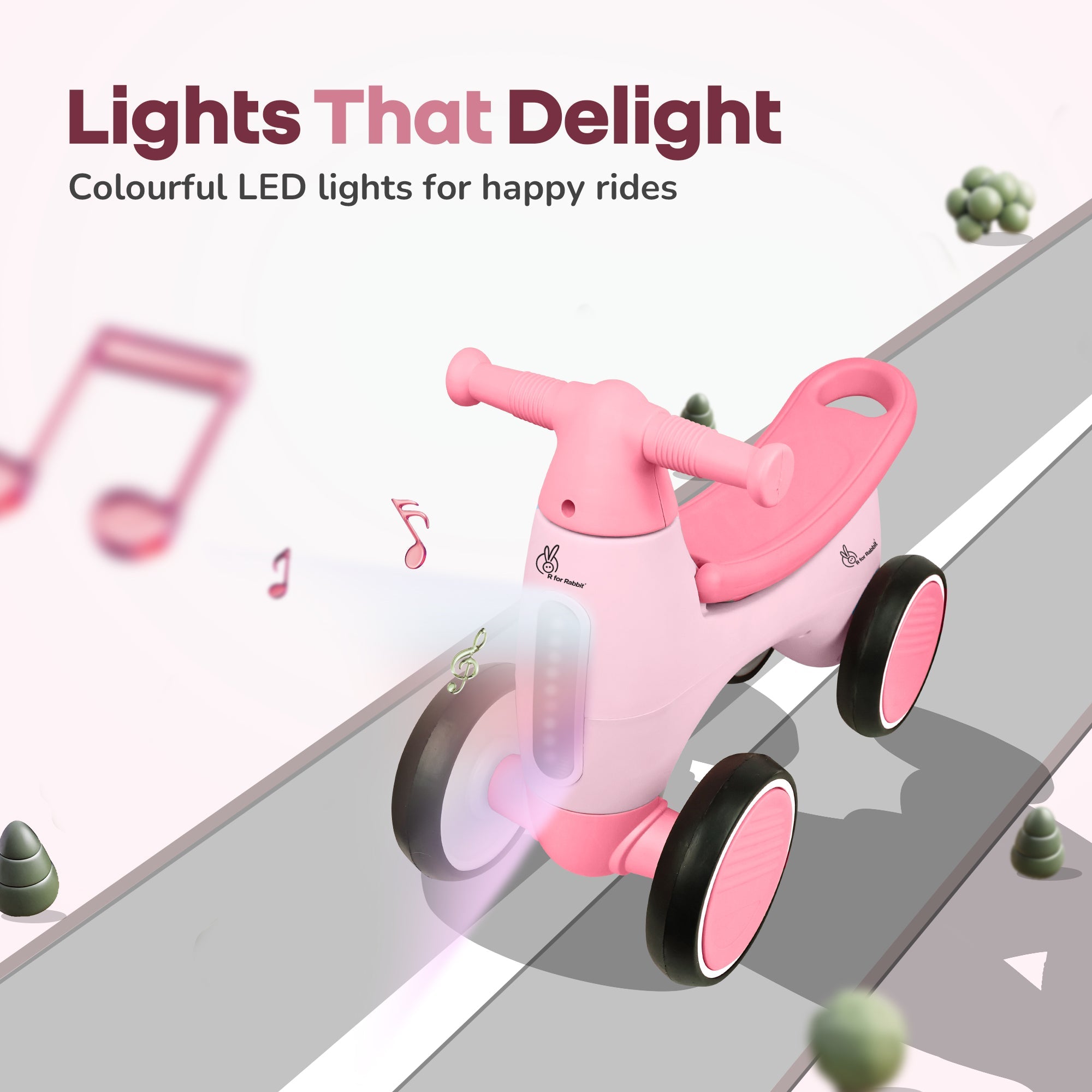 R for Rabbit Speedster Glider Baby Ride On Car – Fun Push Ride with Music, LED Lights, Toy Storage & EVA Wheels