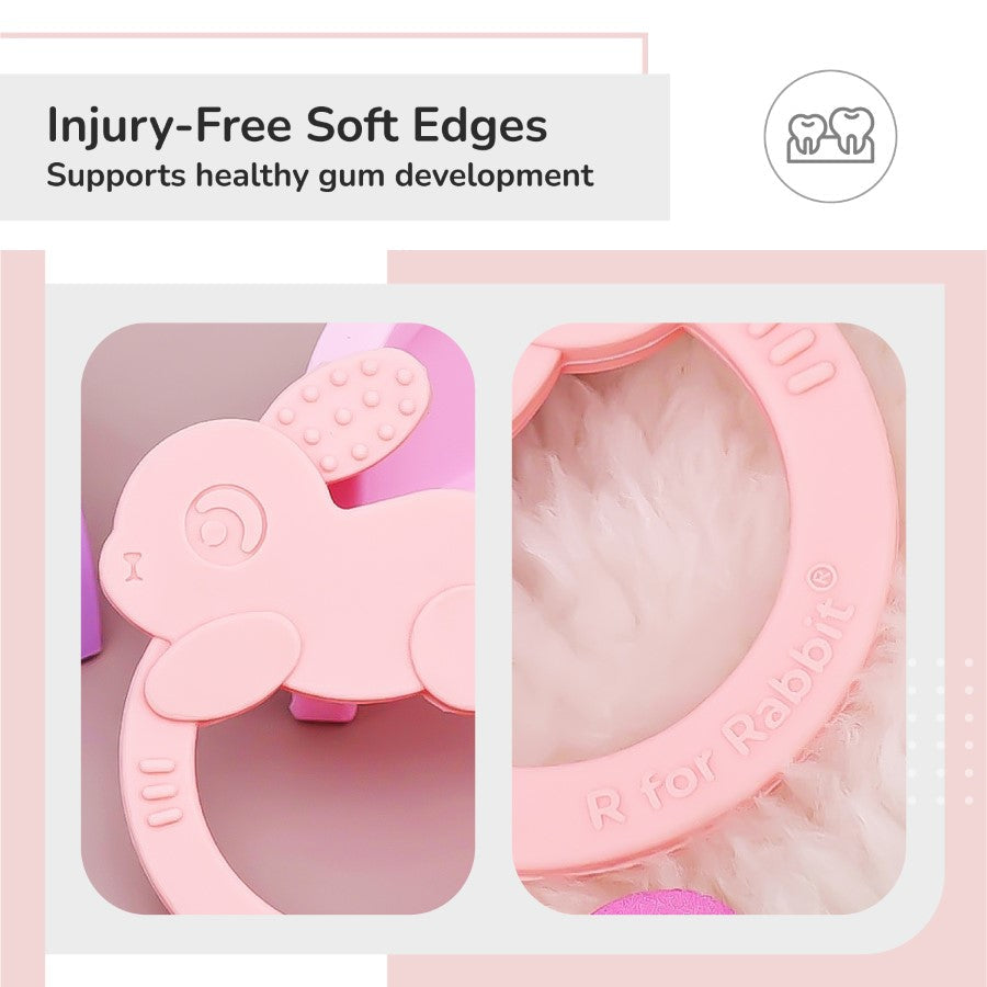 R for Rabbit Tiny Bites Zoobie Baby Silicone Teethers Pack of 1 Crocodile, Rabbit, and Elephant