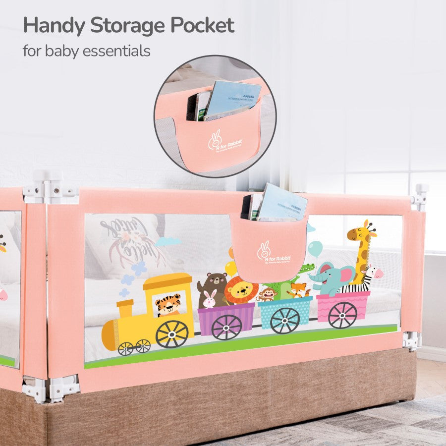 R for Rabbit Safari Bed Rail for Baby With Adjustable Height, Mesh & Storage Pocket