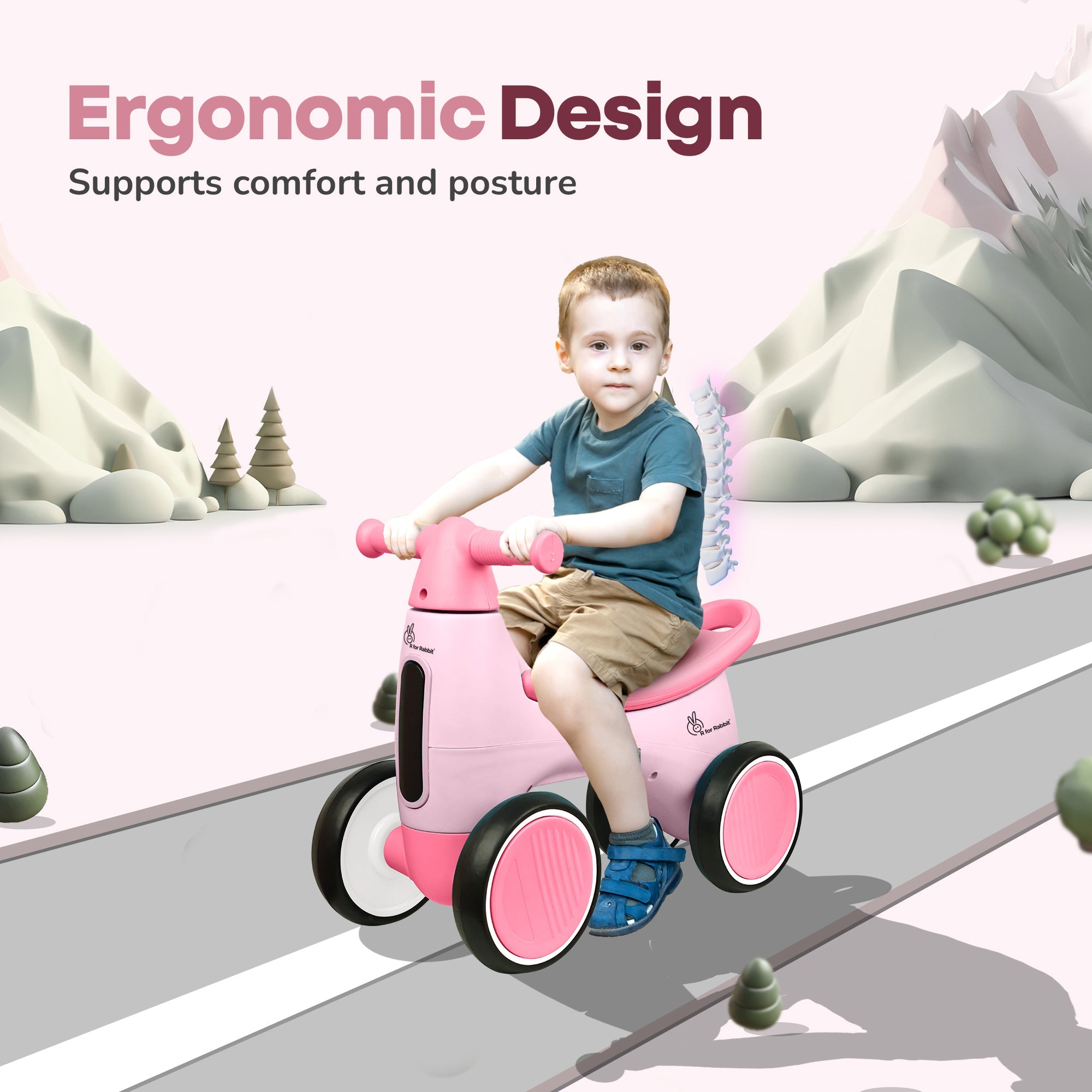 R for Rabbit Speedster Glider Baby Ride On Car – Fun Push Ride with Music, LED Lights, Toy Storage & EVA Wheels